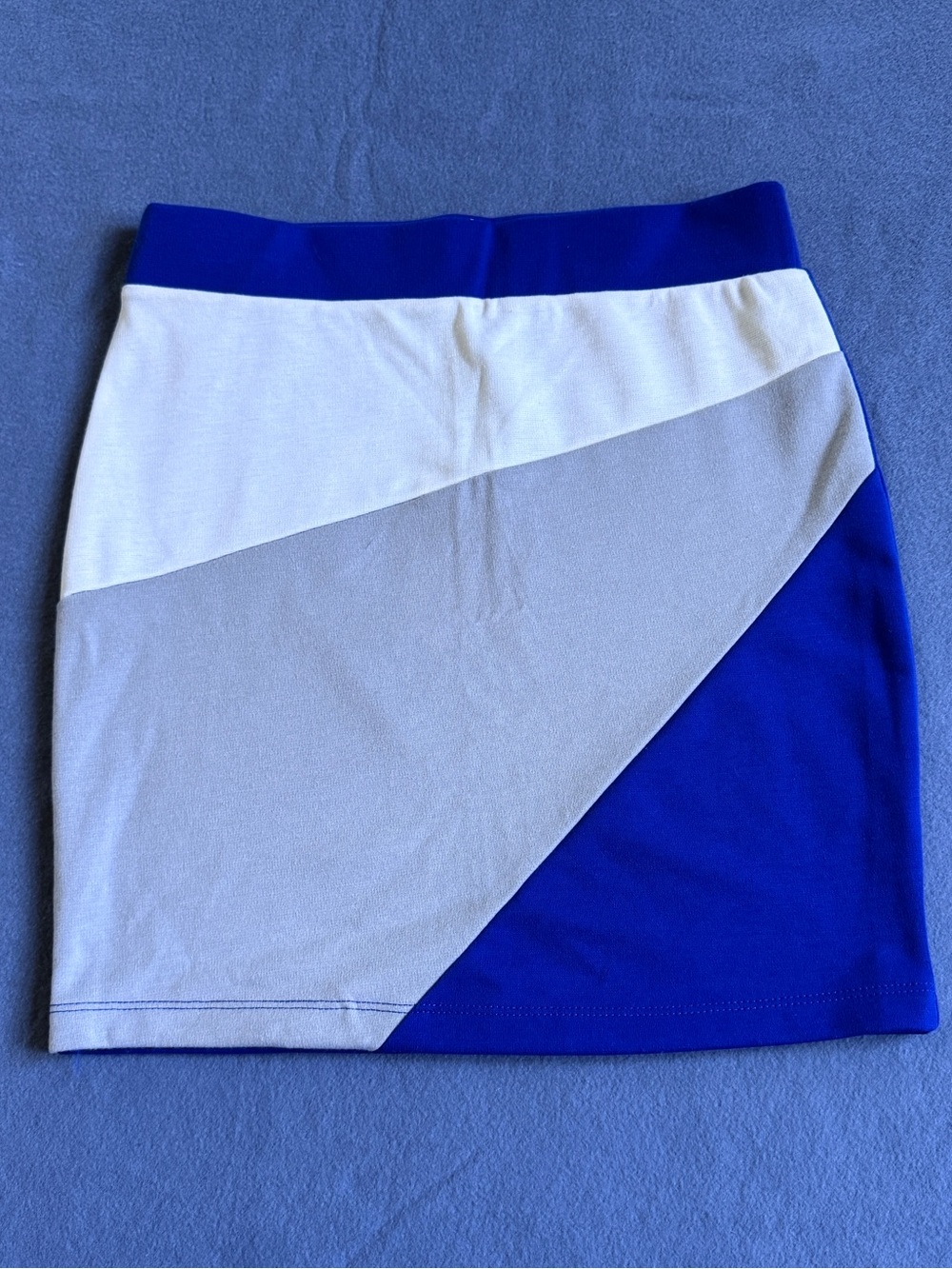 Colorblock Mini Skirt in Royal Blue, White, and Light Gray